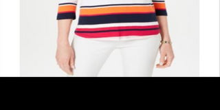 Charter Club Petite Cotton Listrado Gola Canoa Top Rosa Tamanho Petite G