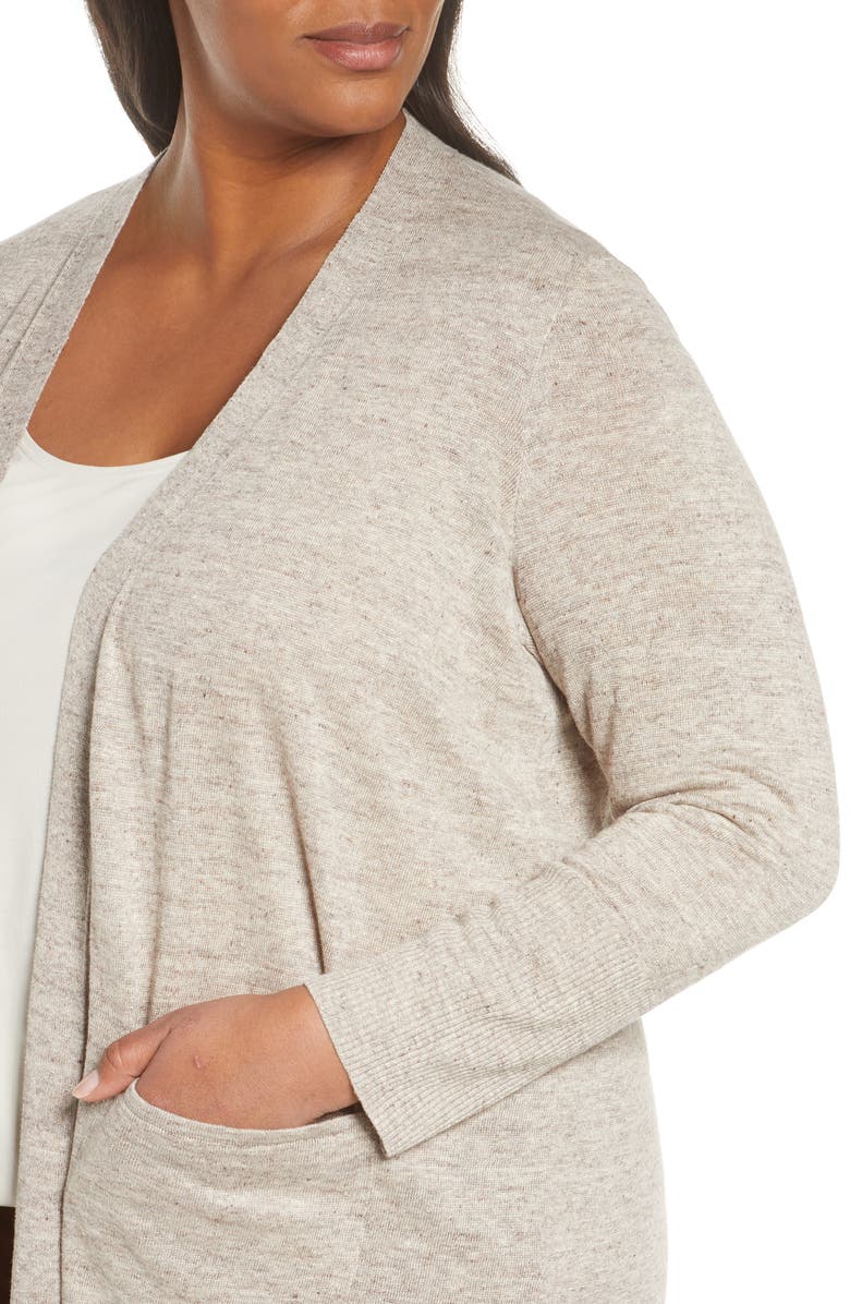 Cardigan longo de linho feminino Eileen Fisher Plus, bege, tamanho 2X