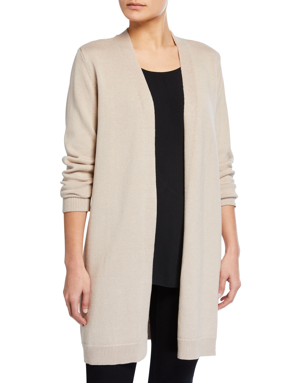 Cardigan longo de linho feminino Eileen Fisher Plus, bege, tamanho 2X