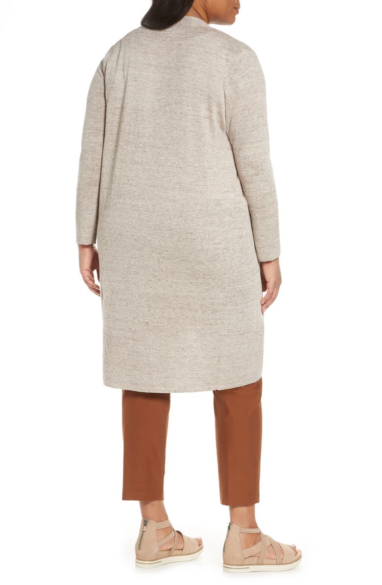 Cardigan longo de linho feminino Eileen Fisher Plus, bege, tamanho 2X