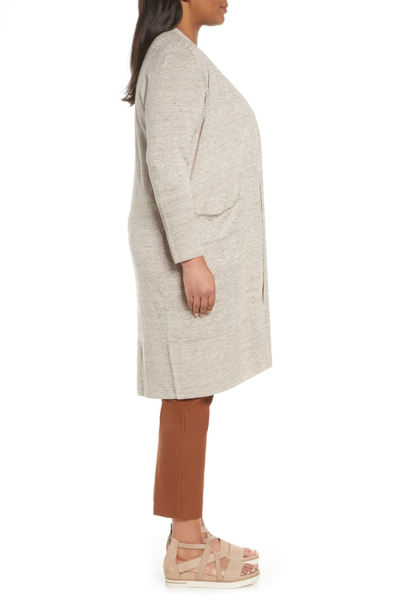 Cardigan longo de linho feminino Eileen Fisher Plus, bege, tamanho 2X