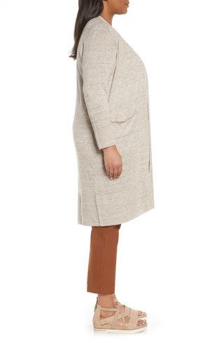 Eileen Fisher Women's Plus Long Linen Cardigan Beige Size 2X
