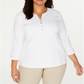 Karen Scott Plus Cotton Ilhós Henley Top - Marrom - Tamanho 2XL