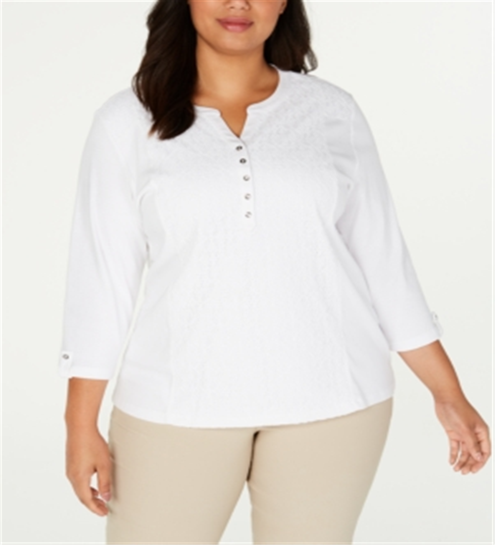 Karen Scott Plus Cotton Ilhós Henley Top - Marrom - Tamanho 2XL