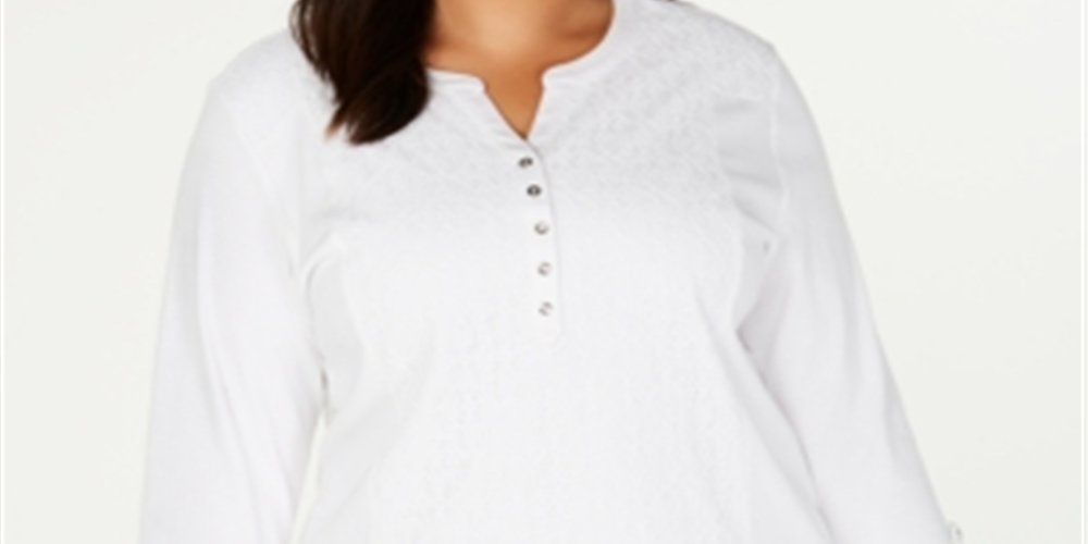 Karen Scott Plus Cotton Ilhós Henley Top - Marrom - Tamanho 2XL