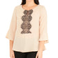 Blusa peplum feminina NY Collection com manga 3/4 e acabamento bege, tamanho grande