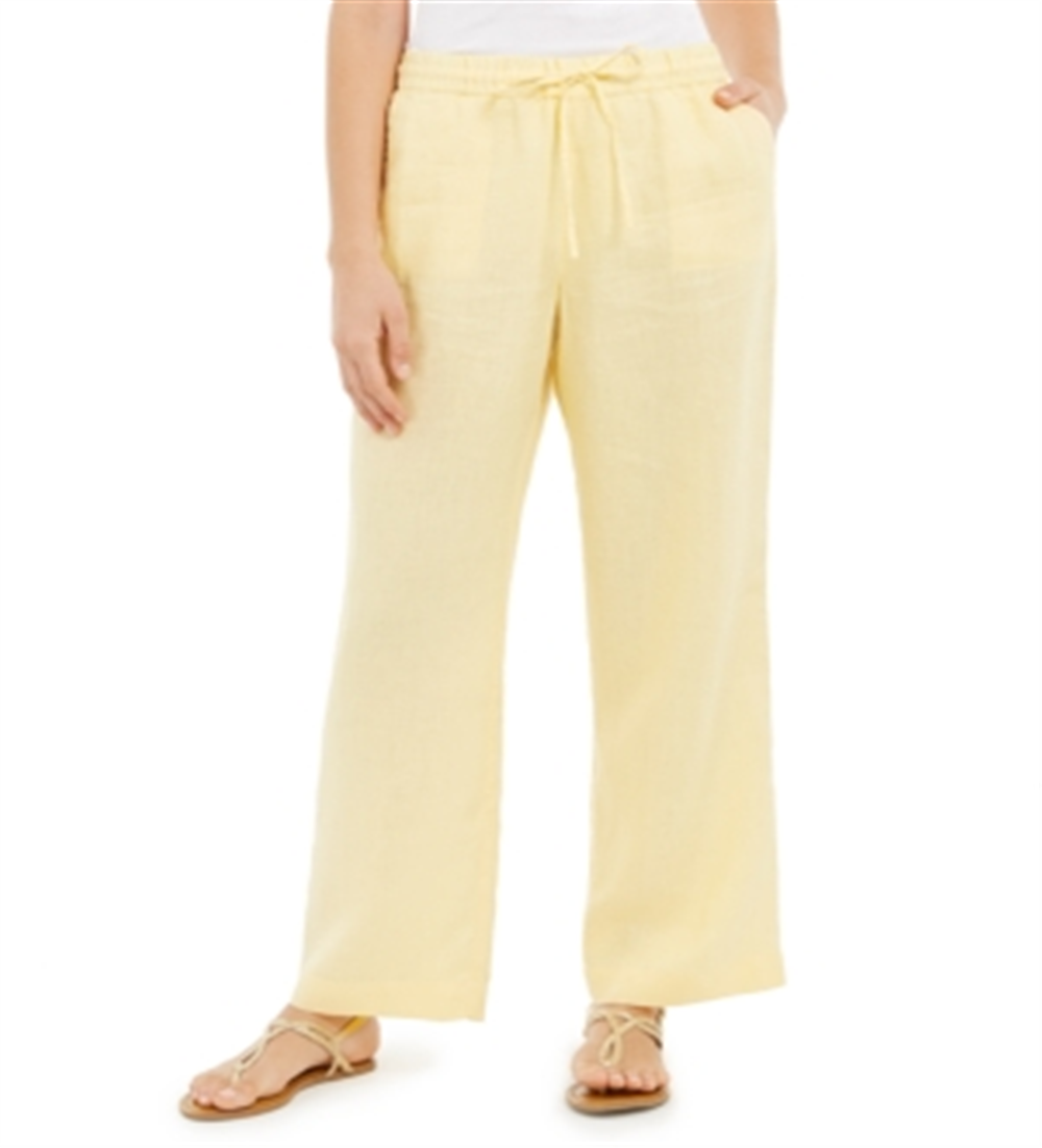 Calça feminina Charter Club de linho com cordão na cintura, amarela, tamanho XL