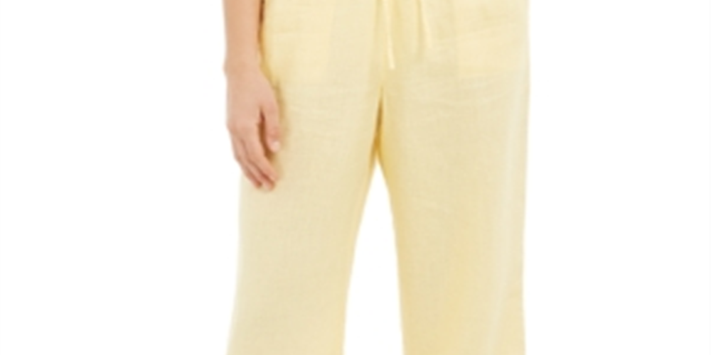 Calça feminina Charter Club de linho com cordão na cintura, amarela, tamanho XL