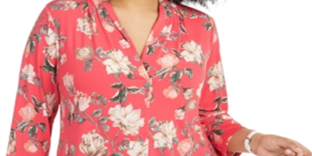Blusa feminina Charter Club com estampa loral e gola plissada, rosa, tamanho 3X