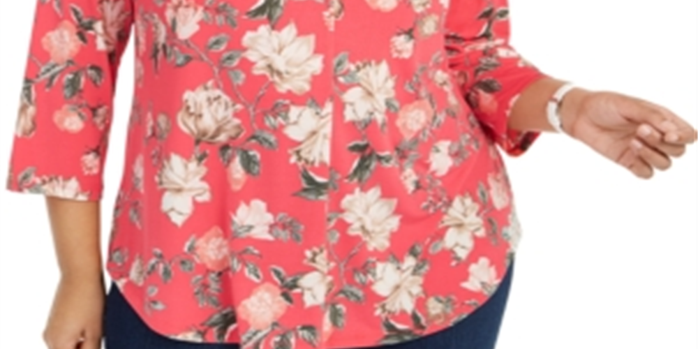 Blusa feminina Charter Club com estampa loral e gola plissada, rosa, tamanho 3X