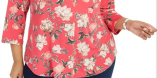 Blusa feminina Charter Club com estampa loral e gola plissada, rosa, tamanho 3X