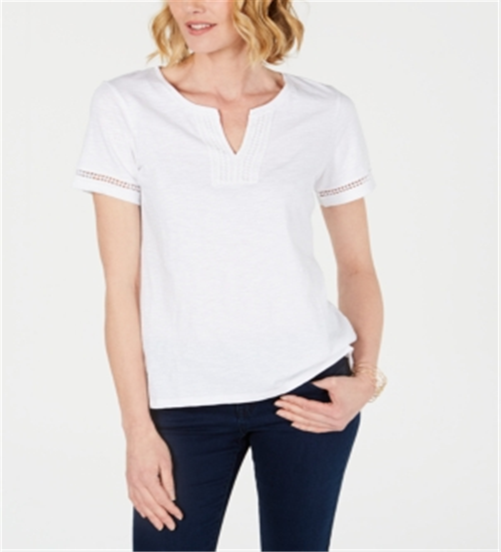 Camiseta feminina Charter Club de algodão com gola dividida, branca brilhante, tamanho XXL