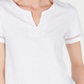 Camiseta feminina Charter Club de algodão com gola dividida, branca brilhante, tamanho XXL