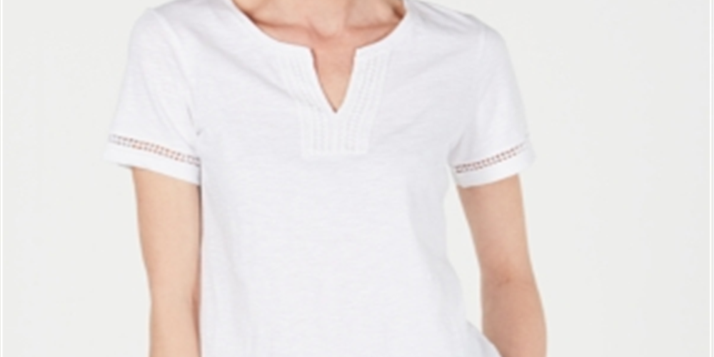 Camiseta feminina Charter Club de algodão com gola dividida, branca brilhante, tamanho XXL