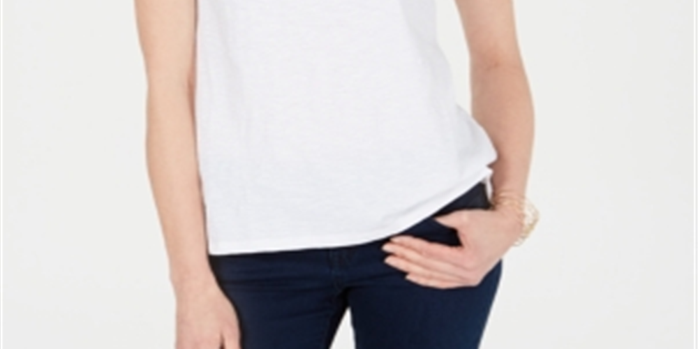 Camiseta feminina Charter Club de algodão com gola dividida, branca brilhante, tamanho XXL