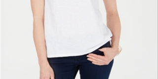 Camiseta feminina Charter Club de algodão com gola dividida, branca brilhante, tamanho XXL