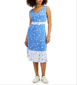 Vestido floral feminino Charter Club sem mangas azul tamanho grande