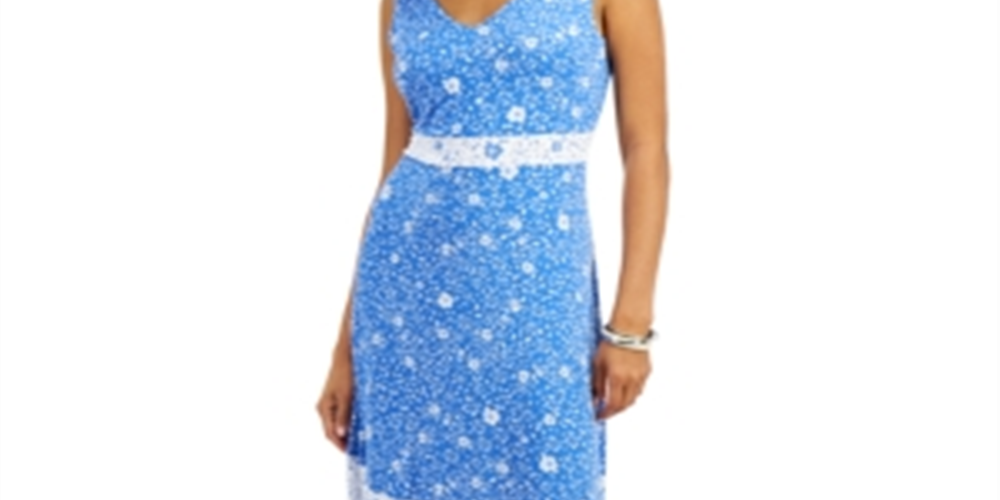 Vestido floral feminino Charter Club sem mangas azul tamanho grande