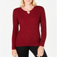 Karen Scott Suéter Feminino de Tricô com Decote em V, Novo, Vermelho, Mesclado, Tamanho Médio