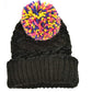 Gorro listrado com vários pompons de chenille feminino da INC International Concepts, preto, tamanho único