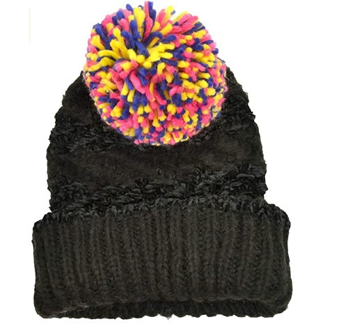 Gorro listrado com vários pompons de chenille feminino da INC International Concepts, preto, tamanho único