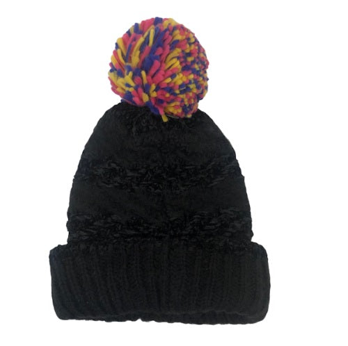 Gorro listrado com vários pompons de chenille feminino da INC International Concepts, preto, tamanho único