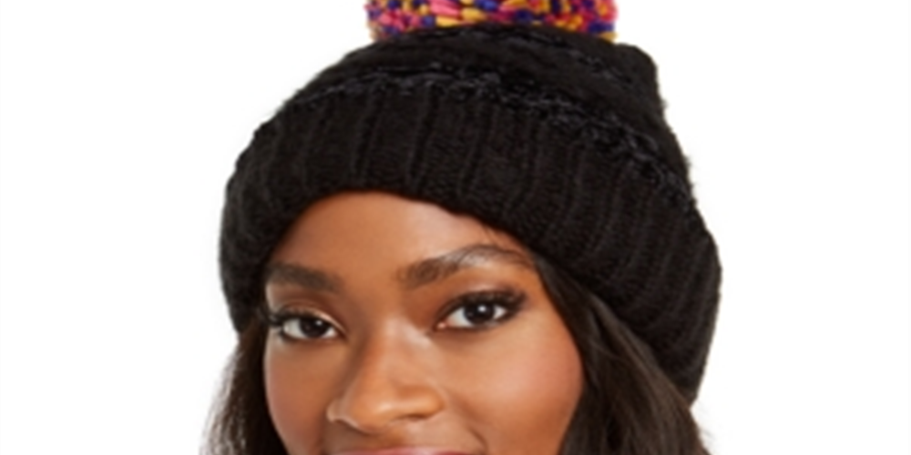 Gorro listrado com vários pompons de chenille feminino da INC International Concepts, preto, tamanho único