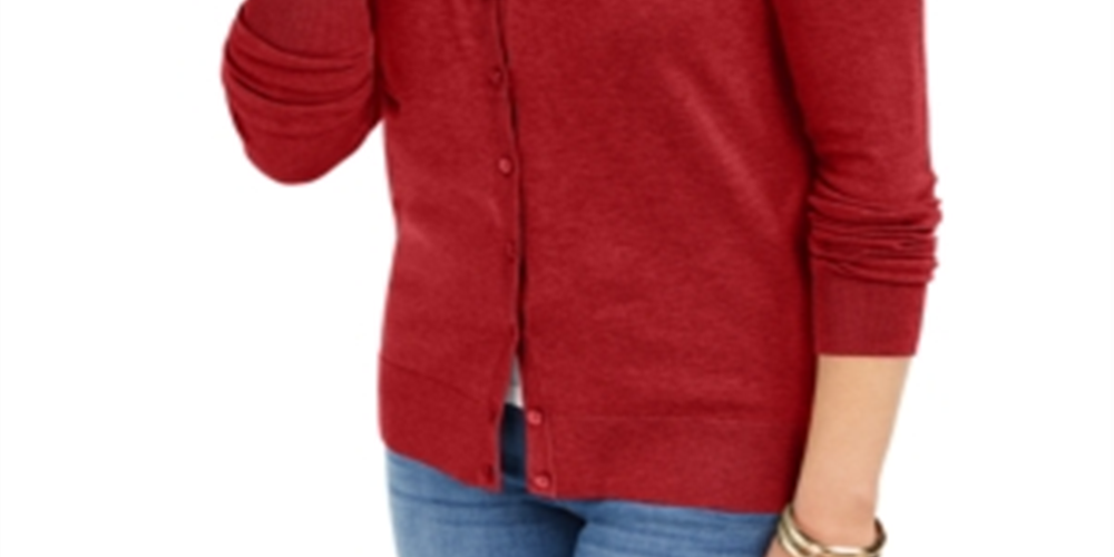 Cardigan feminino de manga comprida com botões frontais Charter Club, vermelho, tamanho 2XL