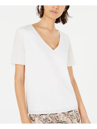 Blusa transparente feminina Leyden, manga curta, decote redondo, branca, tamanho P