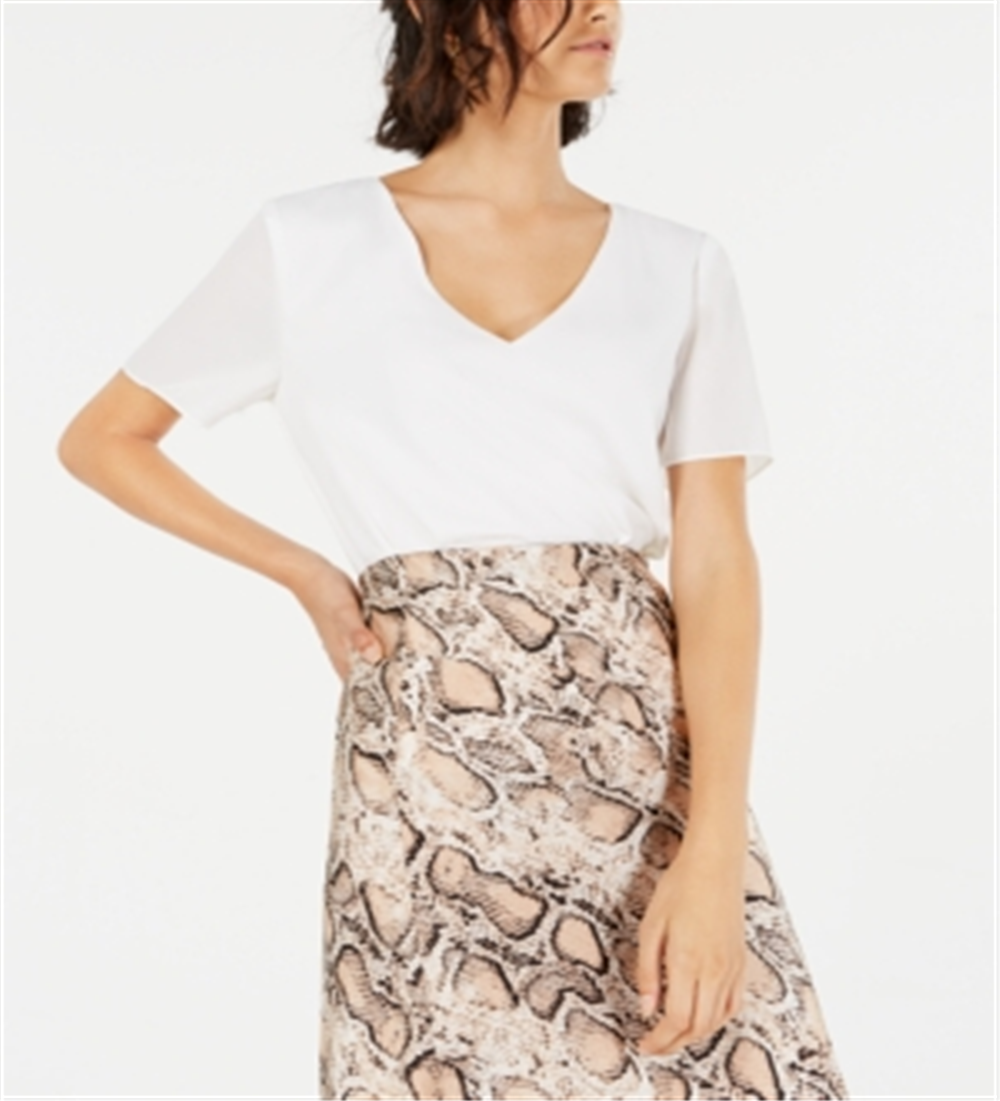 Blusa transparente feminina Leyden, manga curta, decote redondo, branca, tamanho P