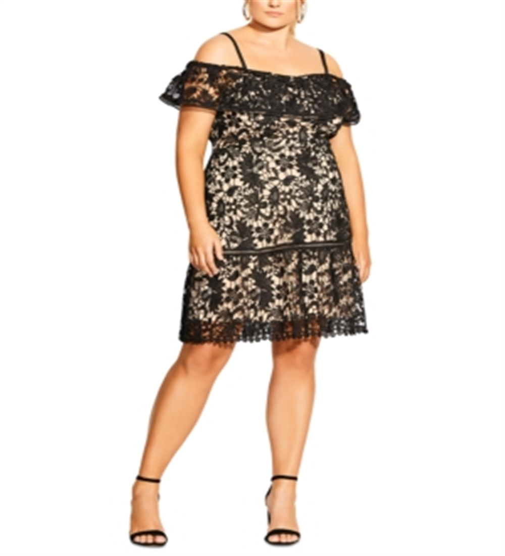 Vestido City Chic Feminino Dream Of Lace Preto Tamanho 20W