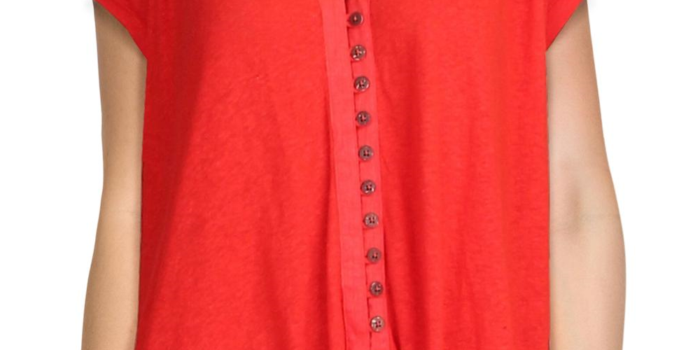 Blusa Peplum Feminina Manga Curta com Botões Free People Vermelha Tamanho P