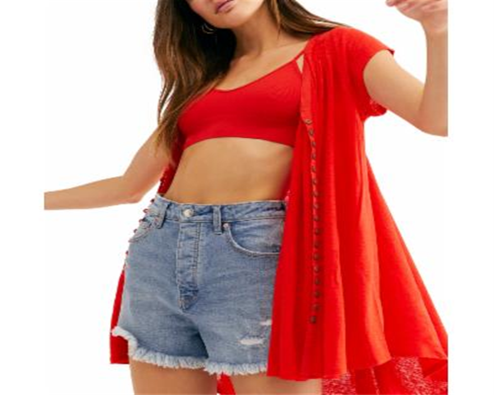 Blusa Peplum Feminina Manga Curta com Botões Free People Vermelha Tamanho P