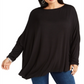 Blusa assimétrica plus size com decote canoa e manga comprida Ny Collection, preta, tamanho 2X