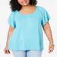 Blusa estilo &amp; co plus com mangas bufantes e bainha oscilante, água doce, preta, tamanho XS