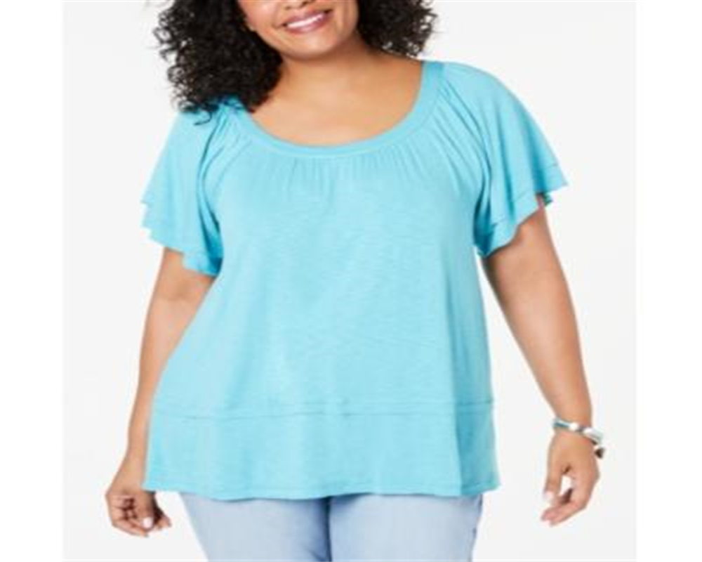 Blusa estilo &amp; co plus com mangas bufantes e bainha oscilante, água doce, preta, tamanho XS