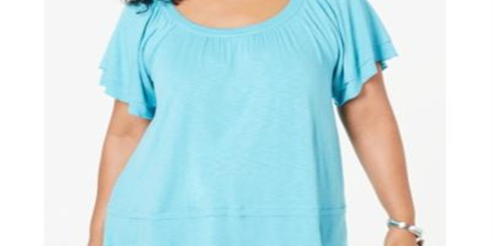 Blusa estilo &amp; co plus com mangas bufantes e bainha oscilante, água doce, preta, tamanho XS