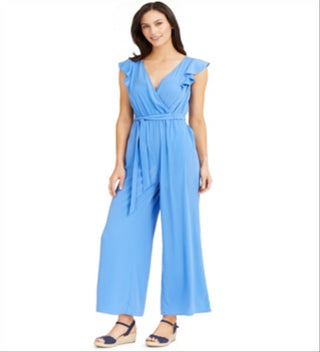 Macacão curto feminino Charter Club com mangas esvoaçantes, Baywater Blue 10