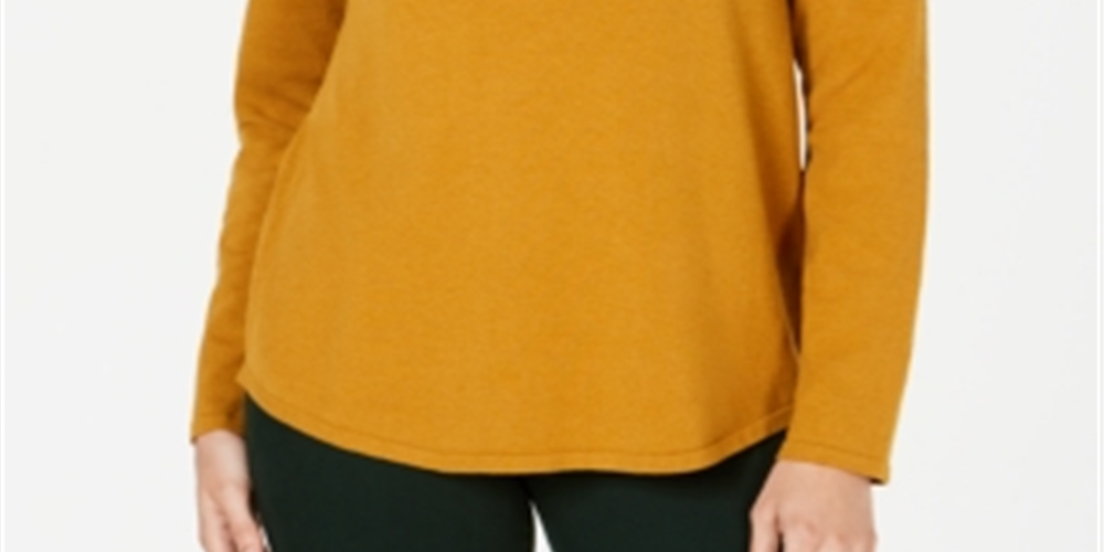 Suéter feminino com gola careca e acabamento em franjas Style &amp; Co - Amarelo cominho temperado, tamanho pequeno