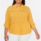 Camisa feminina plus size com botões frontais Charter Club, amarela, tamanho 0X