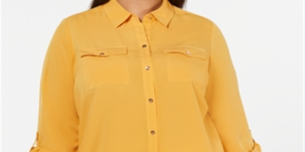 Camisa feminina plus size com botões frontais Charter Club, amarela, tamanho 0X