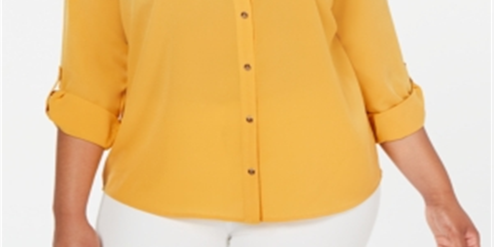 Camisa feminina plus size com botões frontais Charter Club, amarela, tamanho 0X