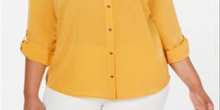 Camisa feminina plus size com botões frontais Charter Club, amarela, tamanho 0X