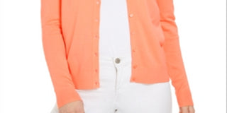 Cardigan feminino de manga comprida com botões frontais, rosa, tamanho GG, Charter Club