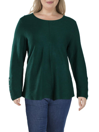 Suéter Alfani Plus Size com detalhes canelados e botões de pressão, cor esmeralda verdadeira, tamanho 2X
