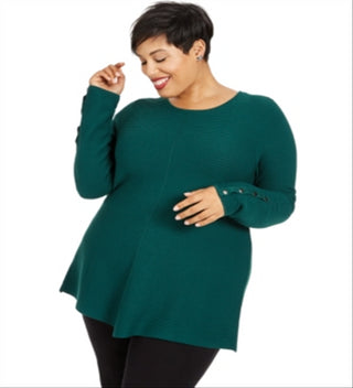 Suéter Alfani Plus Size com detalhes canelados e botões de pressão, cor esmeralda verdadeira, tamanho 2X