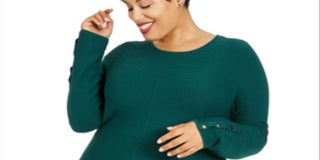Suéter Alfani Plus Size com detalhes canelados e botões de pressão, cor esmeralda verdadeira, tamanho 2X