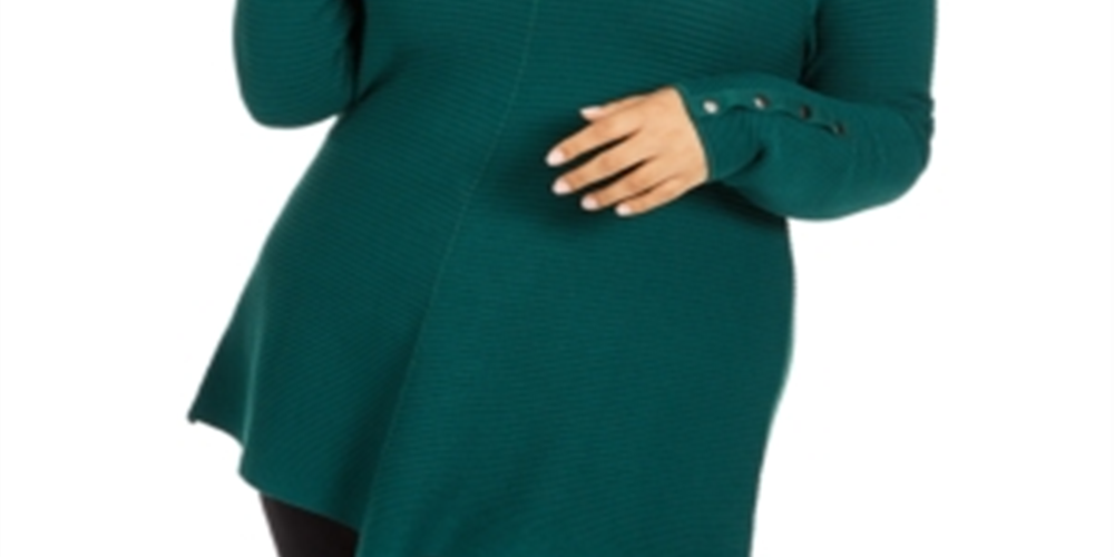 Suéter Alfani Plus Size com detalhes canelados e botões de pressão, cor esmeralda verdadeira, tamanho 2X