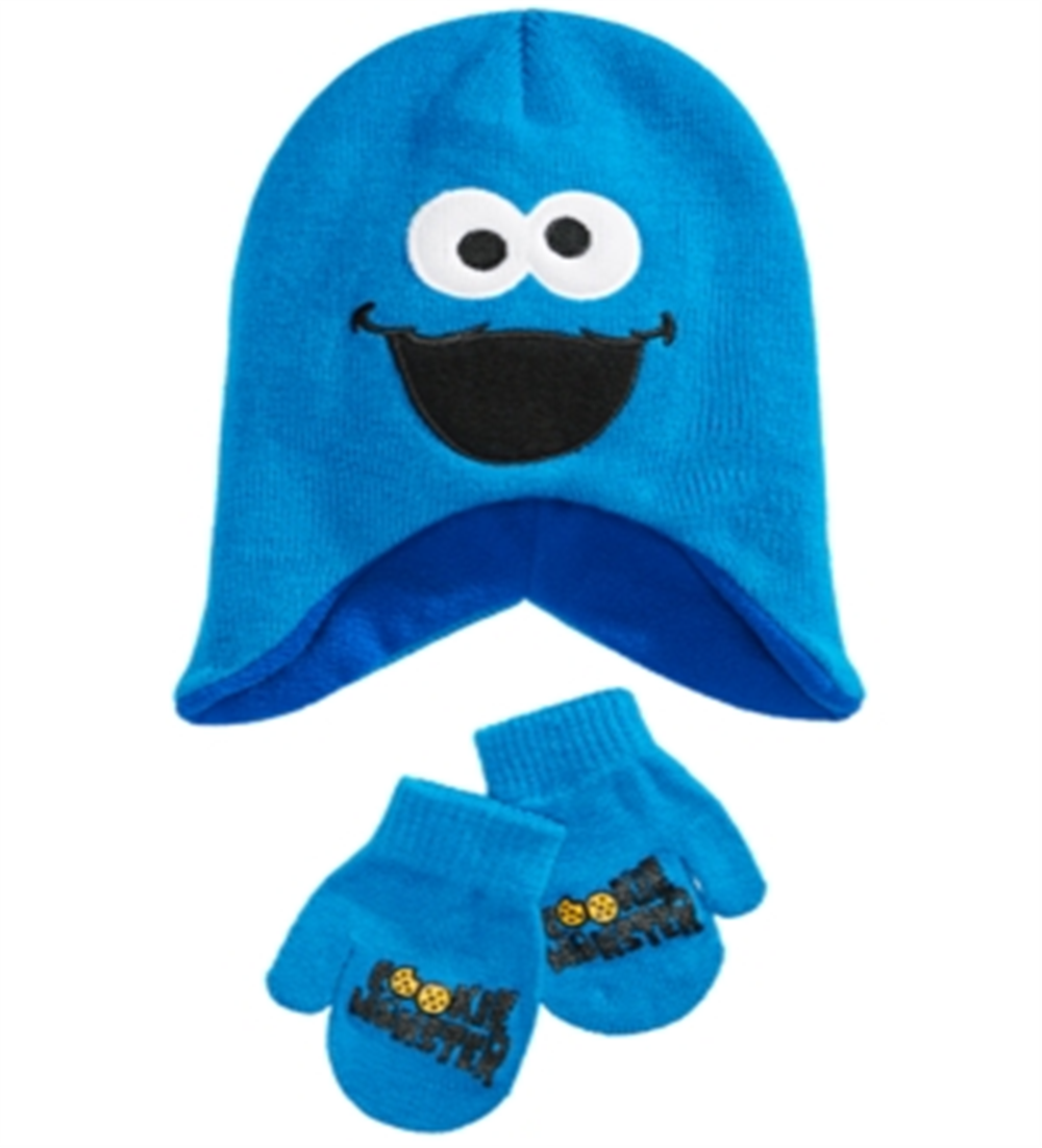 Conjunto de chapéu e luvas do Monstro dos Biscoitos da Vila Sésamo para crianças em várias cores, azul, tamanho 12 meses