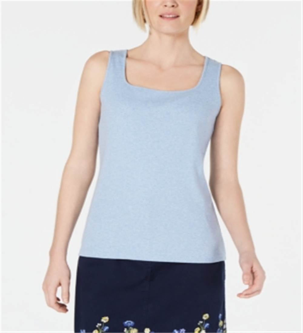 Karen Scott Blusa Feminina Gola Quadrada Algodão Azul Claro Mesclado Tamanho G